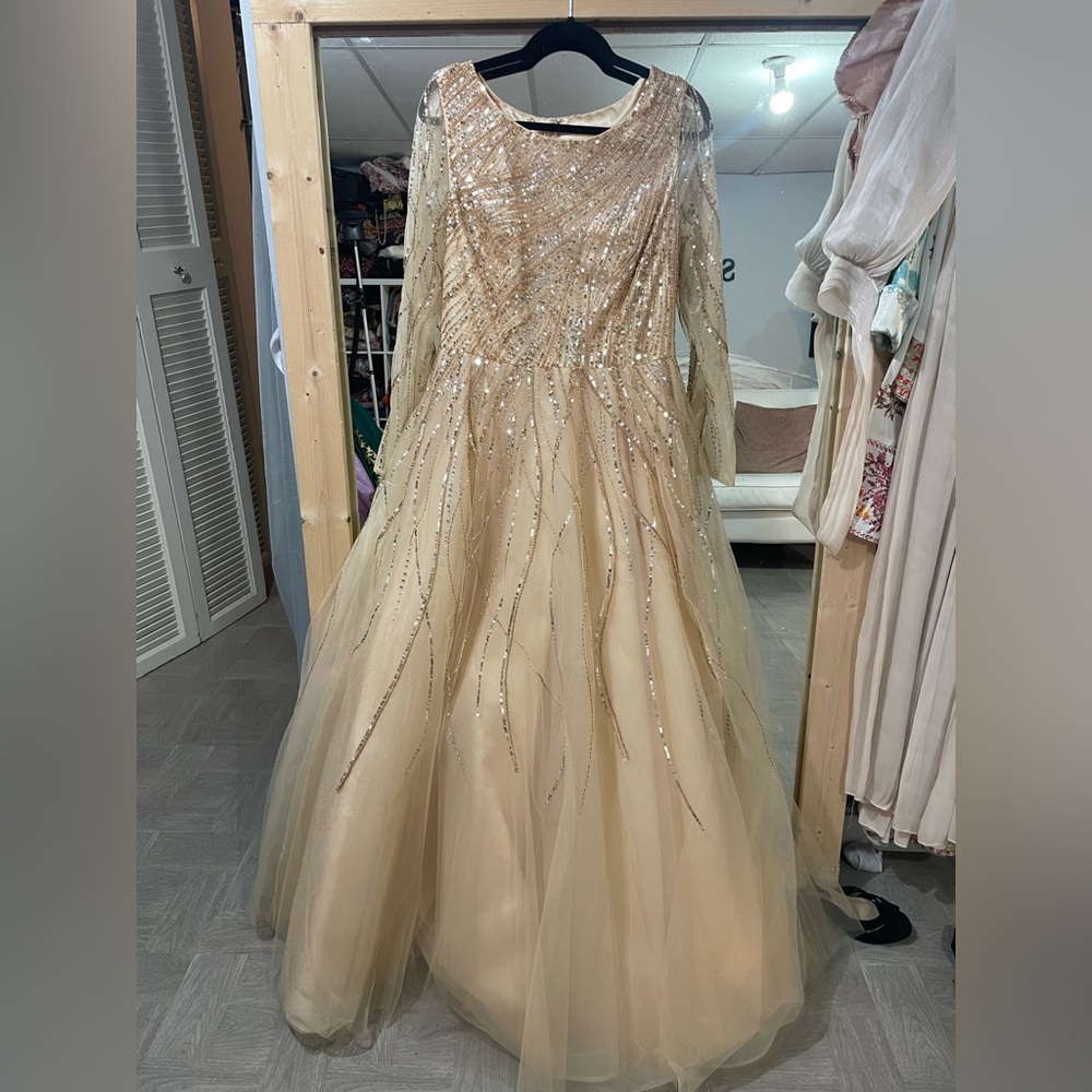 New gold dress SZ 14 long sleeve